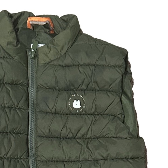BUNDLE 2 Puffer Vests for Toddler Boy size 3T Olive Green and Navy/Yellow Zip Up - Picture 5 of 11
